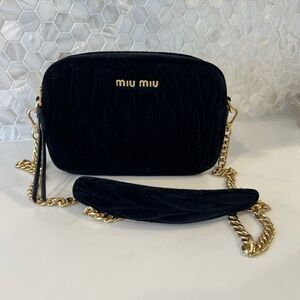 Miu Miu Black Velvet Crossbody Bag with Gold Chain